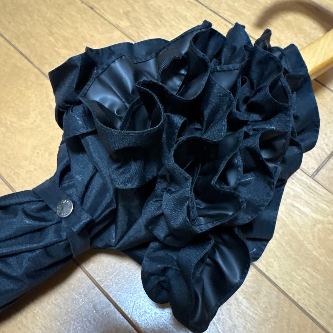 ももな　SUN BARRIER 100 フリル付き折り畳み日傘 ブラック