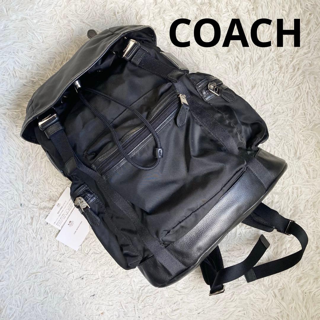 未使用保管品 COACH コーチ 黒 レザー × ナイロン バックパック