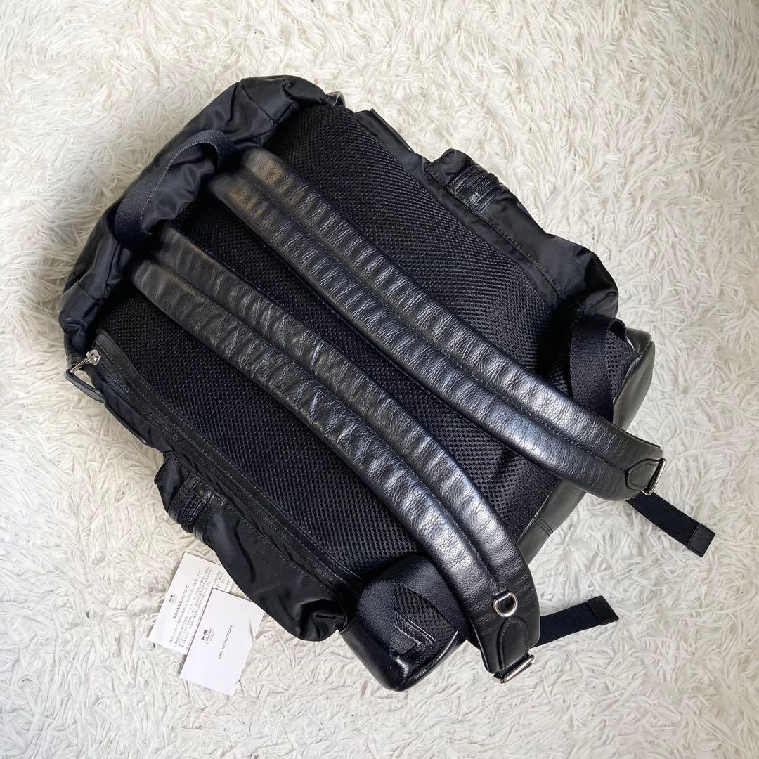 未使用保管品 COACH コーチ 黒 レザー × ナイロン バックパック