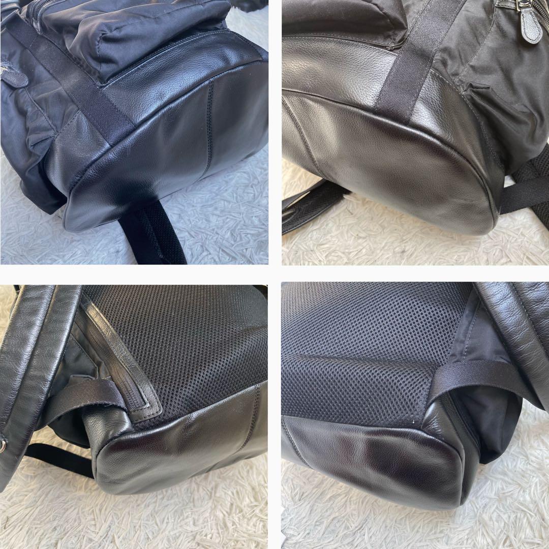 未使用保管品 COACH コーチ 黒 レザー × ナイロン バックパック