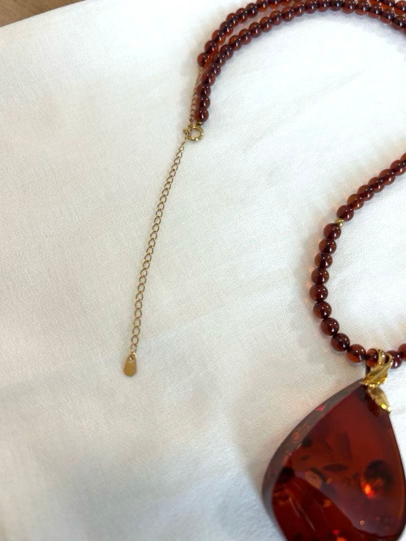 琥珀　べっ甲　１８金　K18 ネックレス　ペンダント