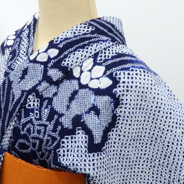 Y3489◆有松鳴海絞り 背・胸・居敷当て付 手縫い仕立て 菖蒲 高級浴衣