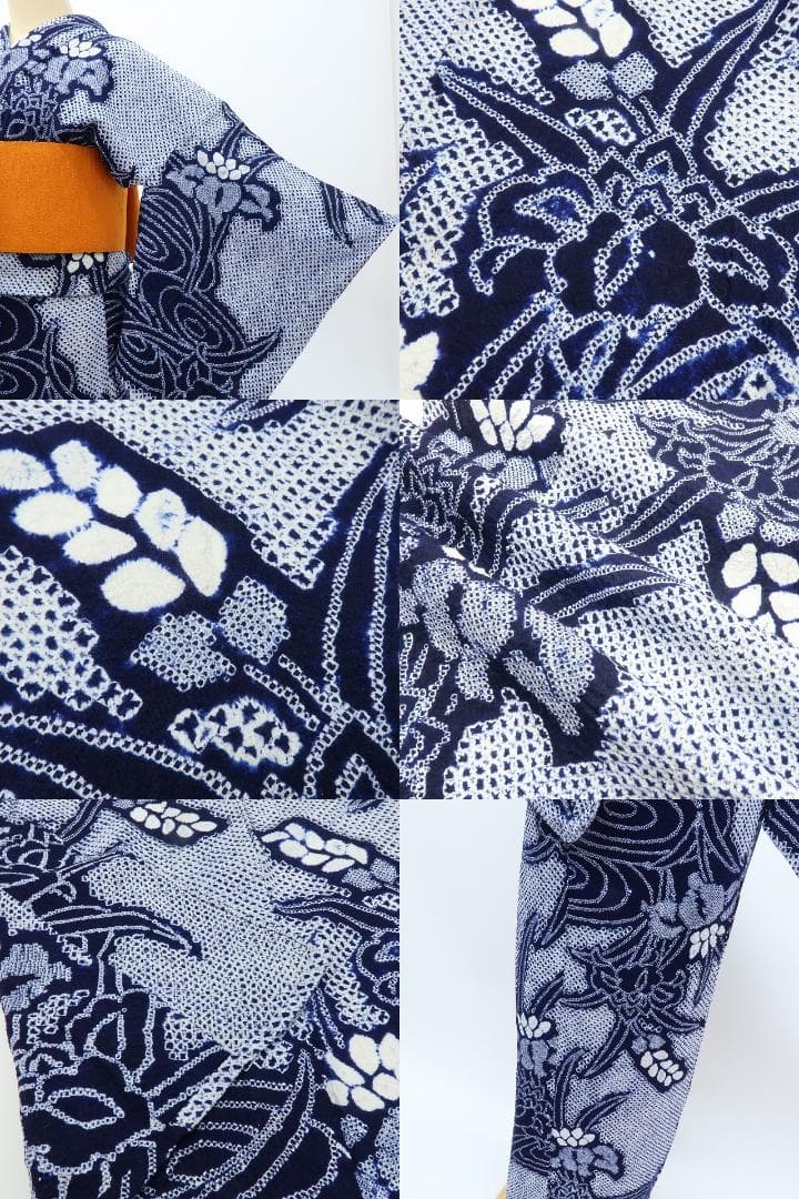 Y3489◆有松鳴海絞り 背・胸・居敷当て付 手縫い仕立て 菖蒲 高級浴衣