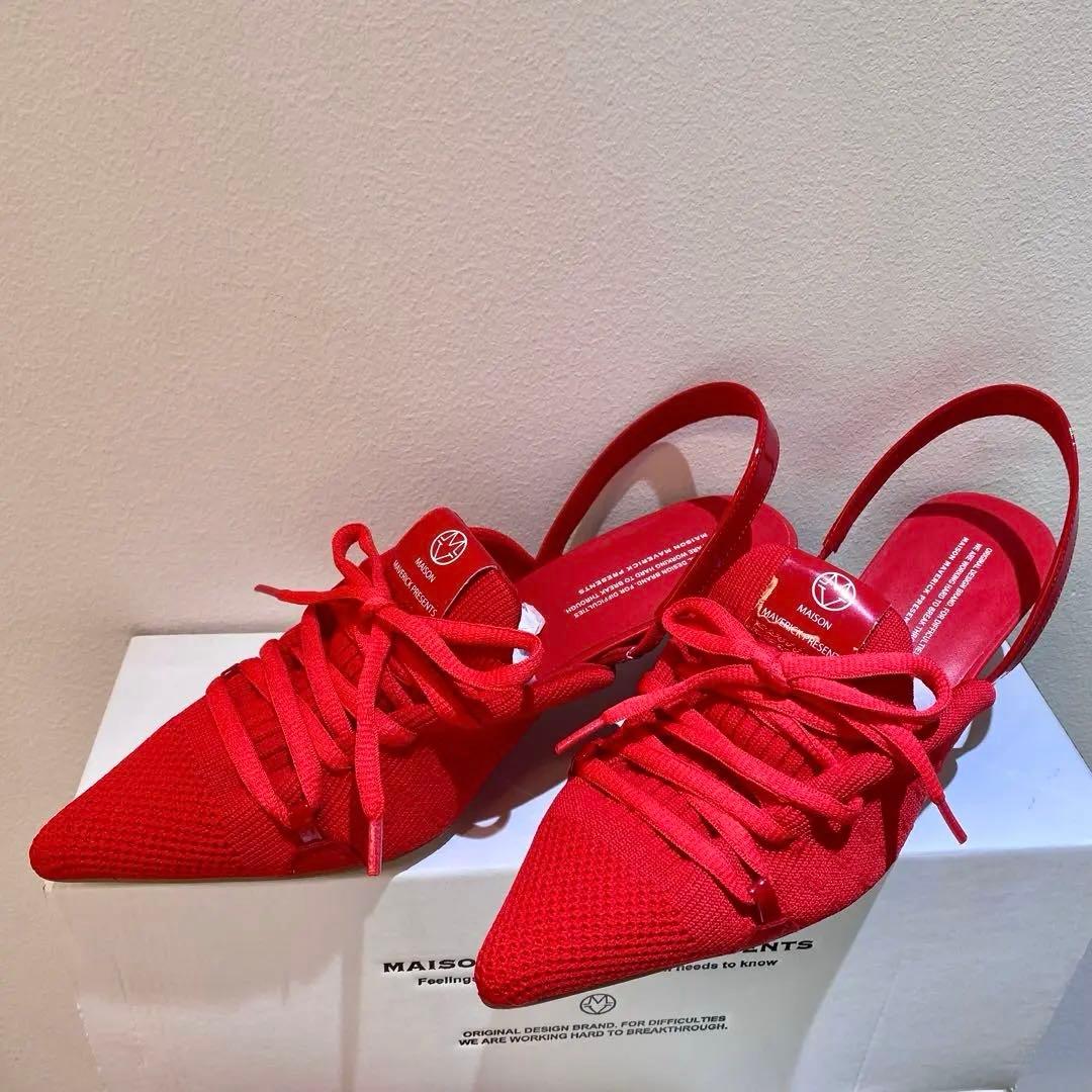 【新品・未使用】MAISONMAVERICKニットレースアップミュール