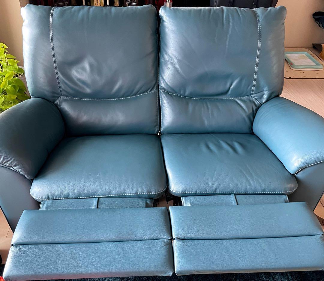 【calia】2人掛け 本革リクライニングソファ