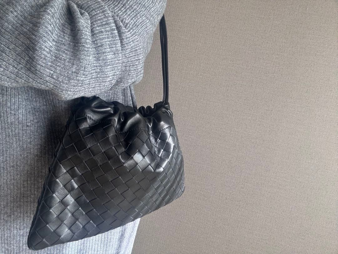 新品　ダストバッグ　レザー編み込み　2wayショルダーバッグ ブラック