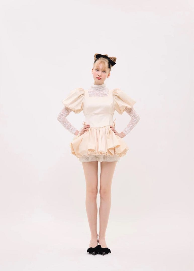 美品 puff sleeve balloon mini one-piece