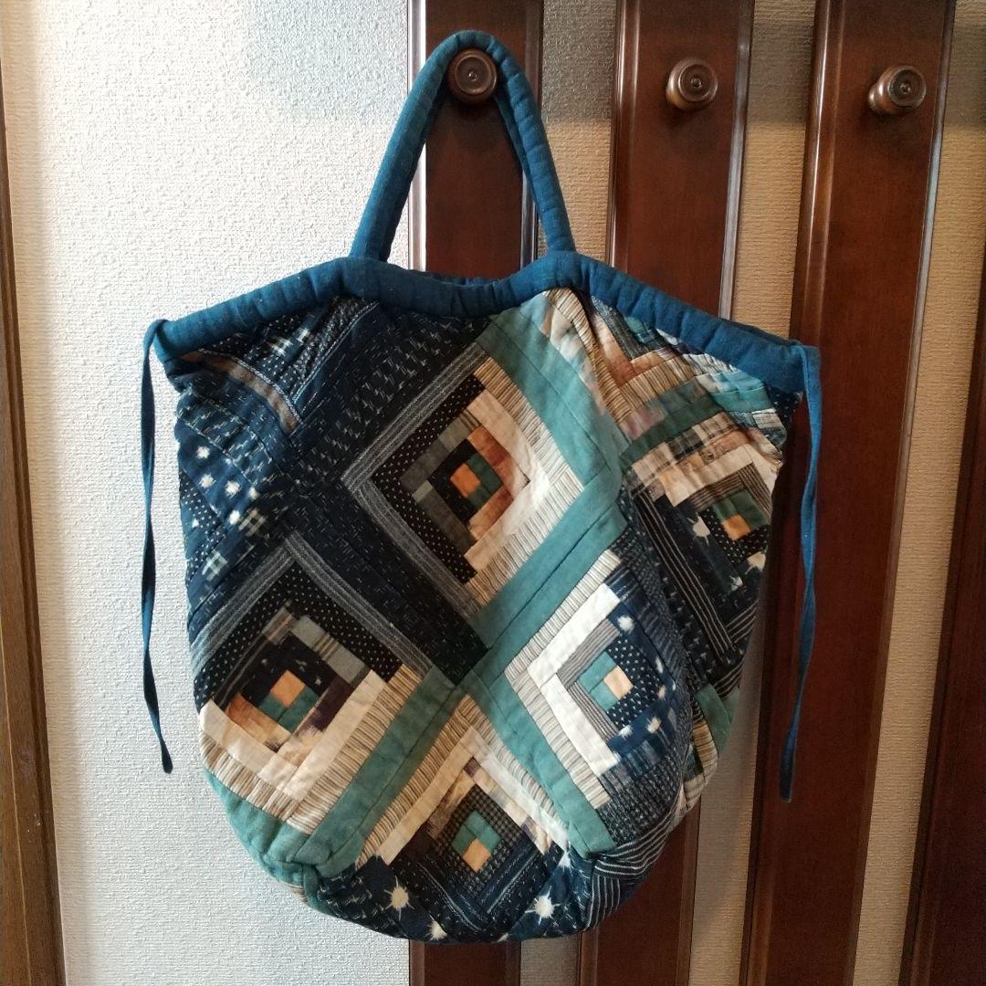 古布 パッチワーク手提げカバン 大きめ