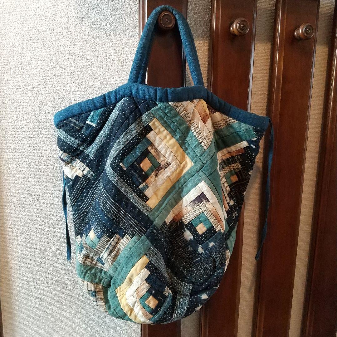 古布 パッチワーク手提げカバン 大きめ