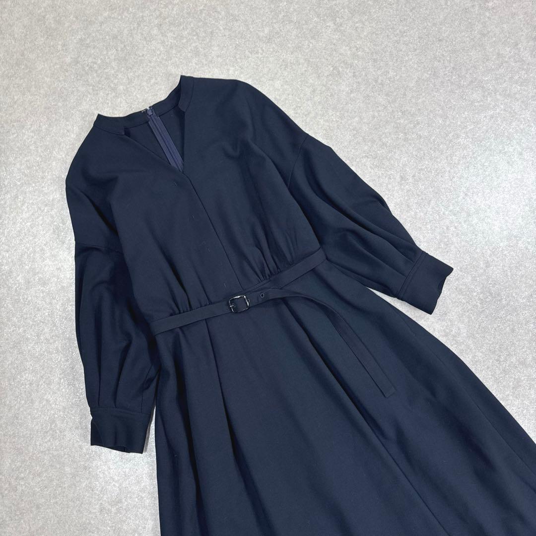 ANAYI アナイ フレア ワンピース Aライン ベルト付き ネイビー 36