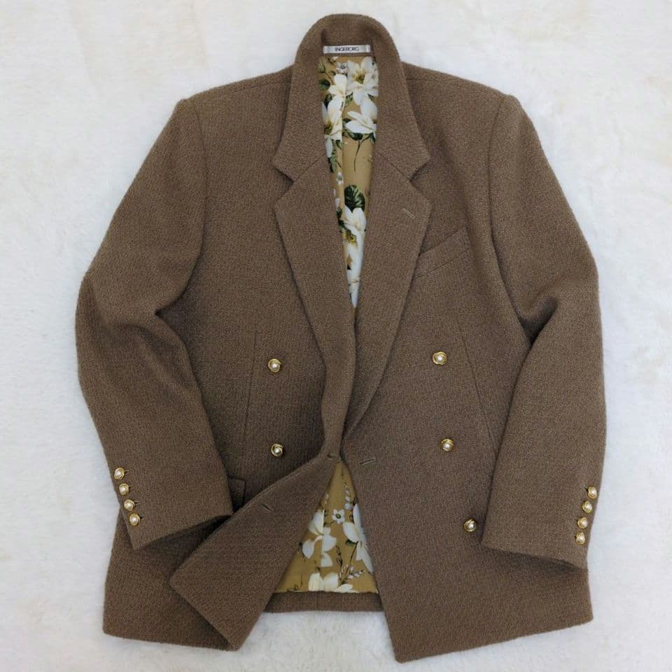 インゲボルグ　ピンクハウス ダブルブレスト ジャケット　金パールボタン花柄ウール
