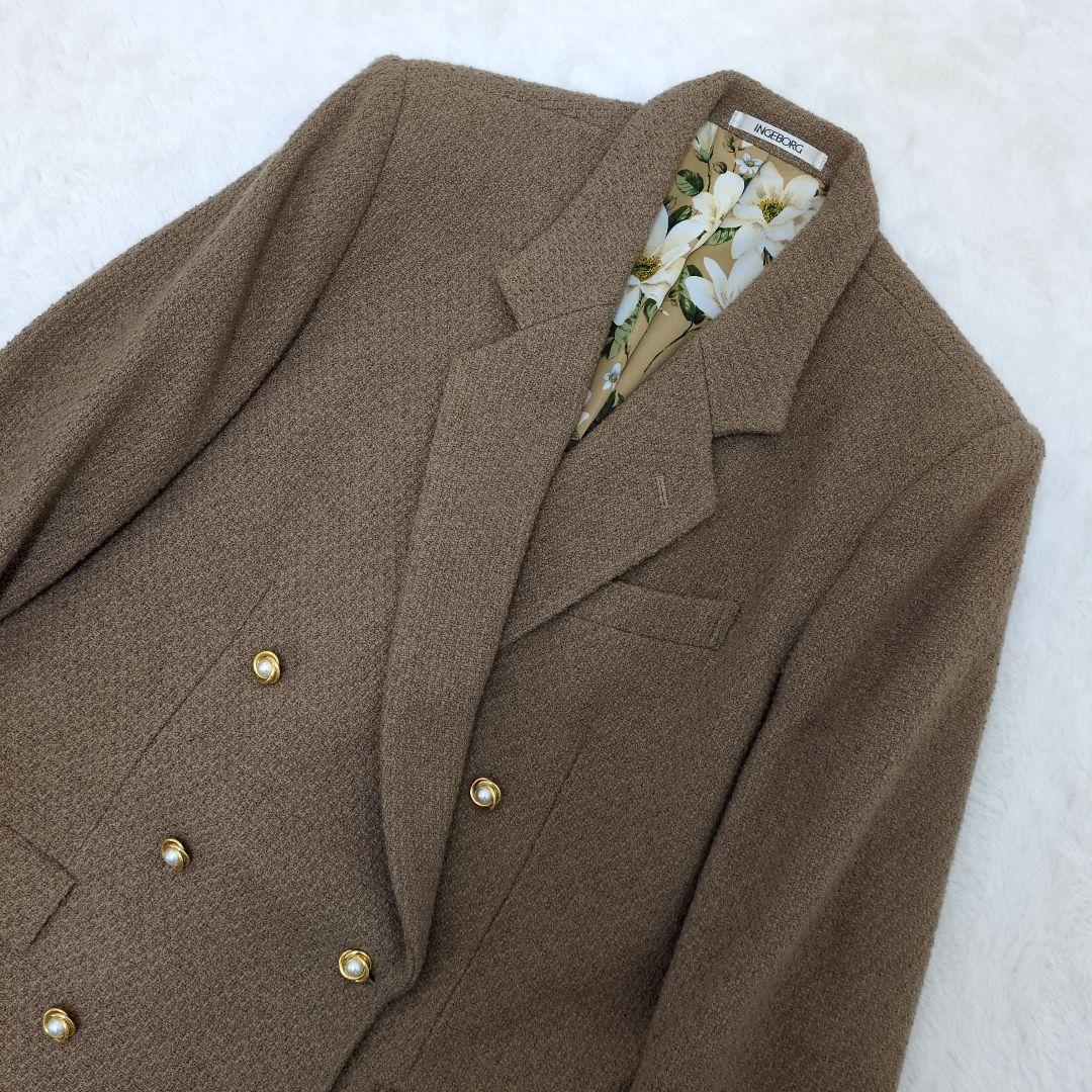 インゲボルグ　ピンクハウス ダブルブレスト ジャケット　金パールボタン花柄ウール