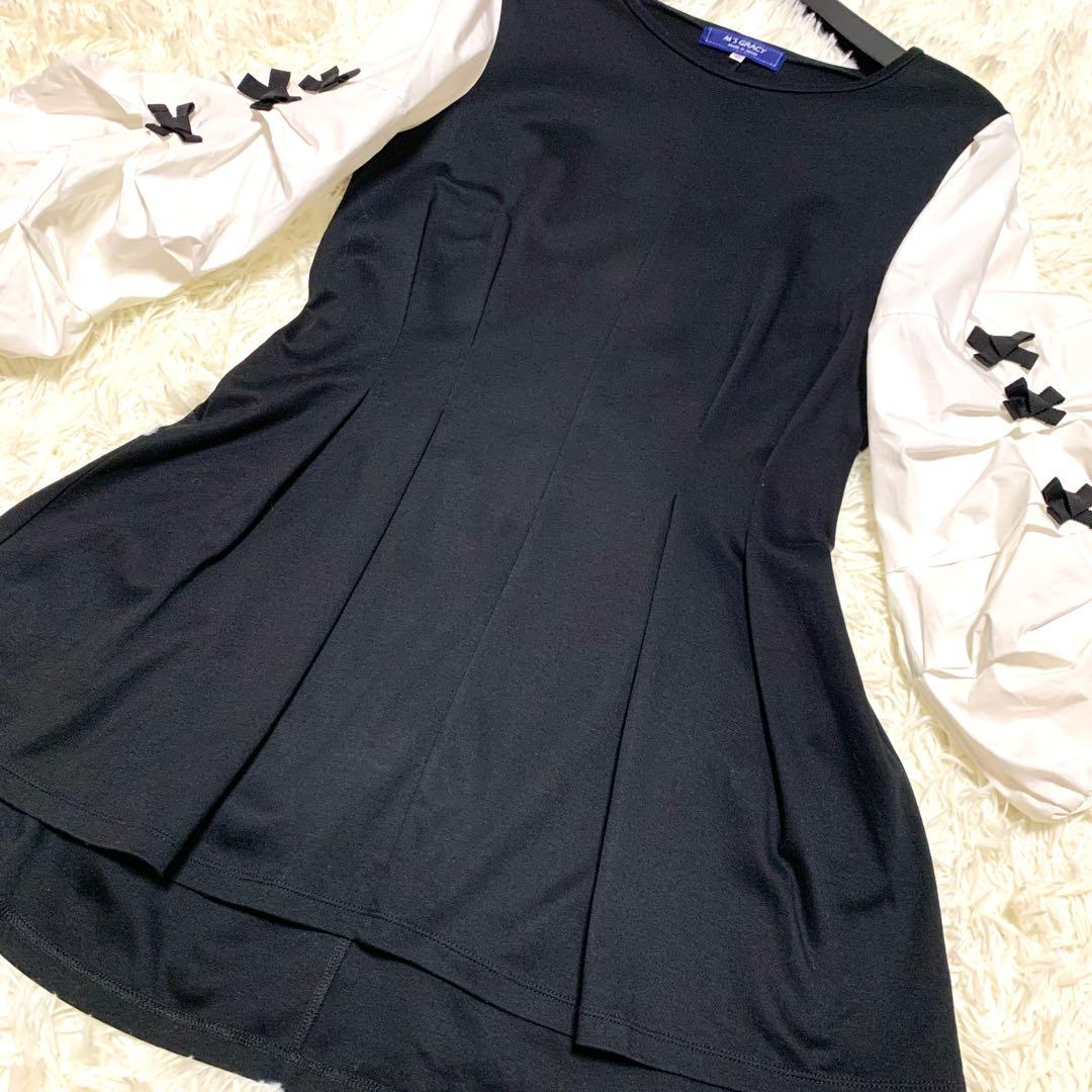 美品✨2023 エムズグレイシー ボリュームスリーブチュニック 40 リボン