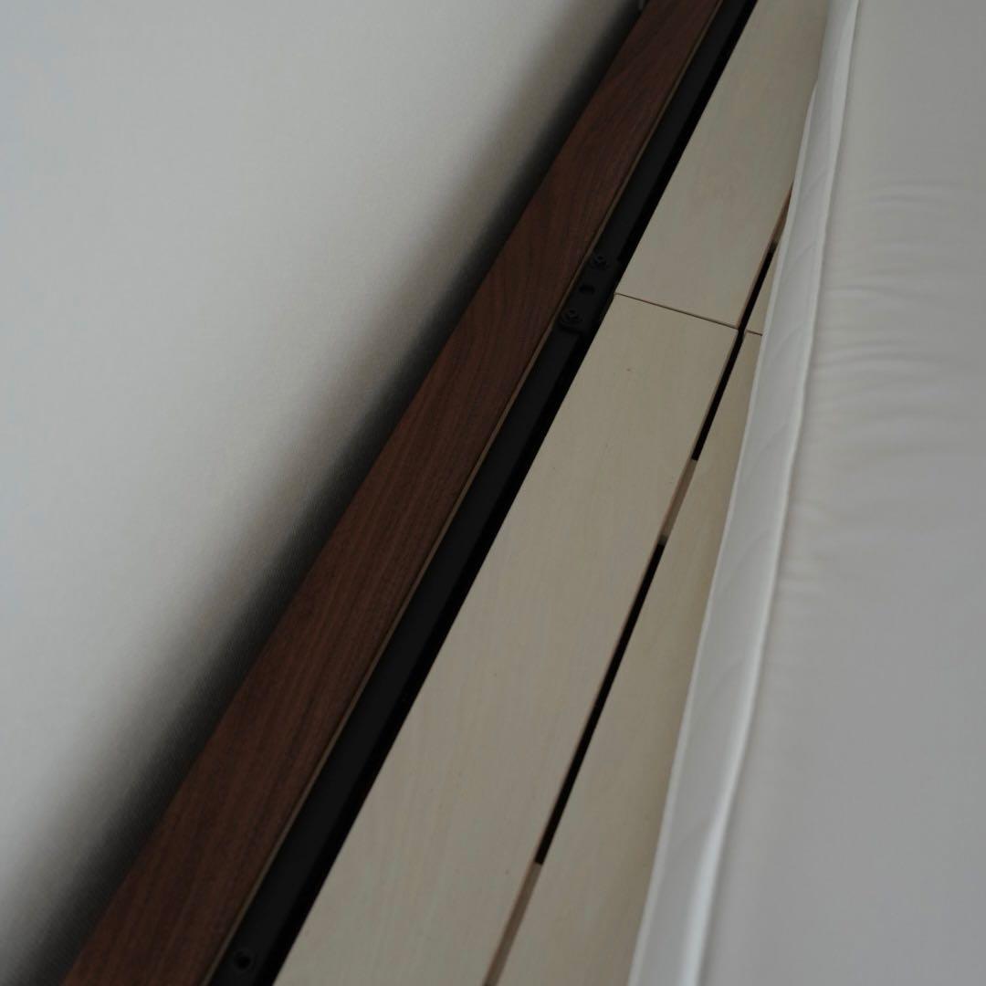 【無印】ダブルベッドフレーム+マットレス【ウォールナット材突板】