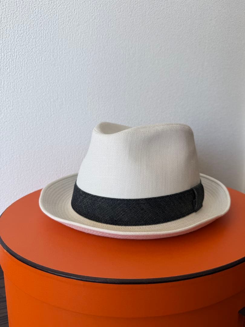 HERMES ホワイト ブラック ハット 59 エルメス パナマハット