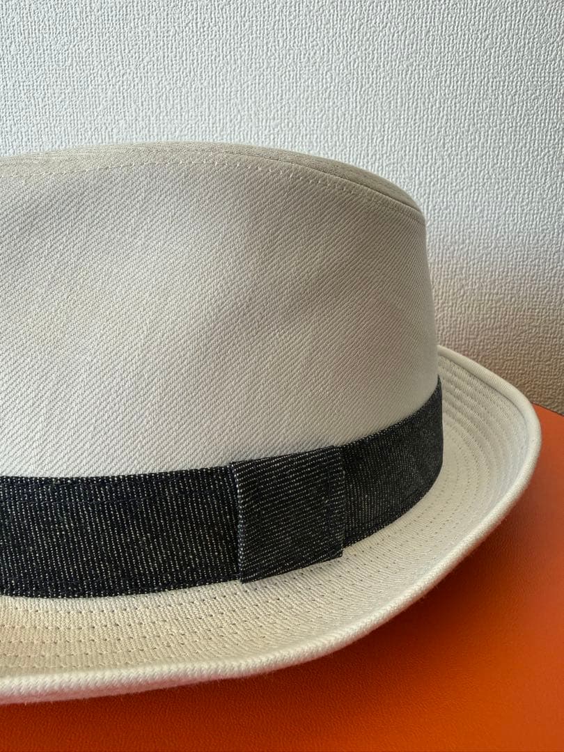 HERMES ホワイト ブラック ハット 59 エルメス パナマハット