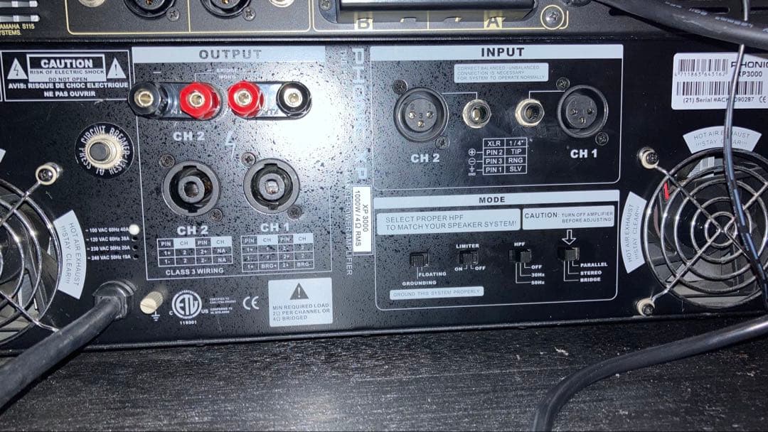 【中古】PHONIC XP3000 2ch PA パワーアンプ 1000W