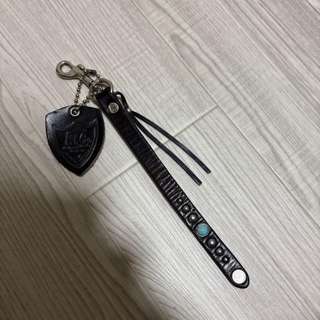 HTC レザーキーホルダー　スタッズ　ターコイズ　茶芯