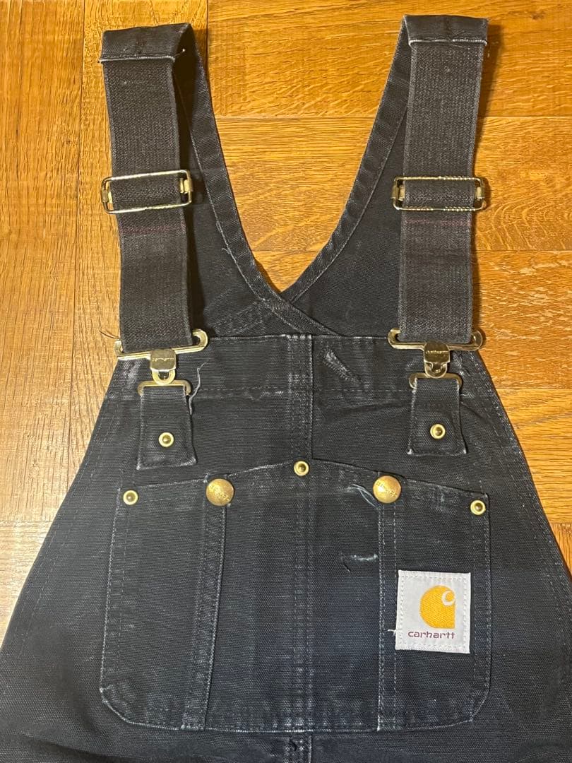 Carhartt 黒　オーバーオール　ダブルニー　中綿　　　赤インナー　フェード