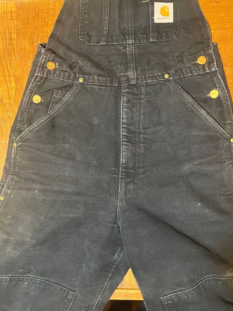 Carhartt 黒　オーバーオール　ダブルニー　中綿　　　赤インナー　フェード