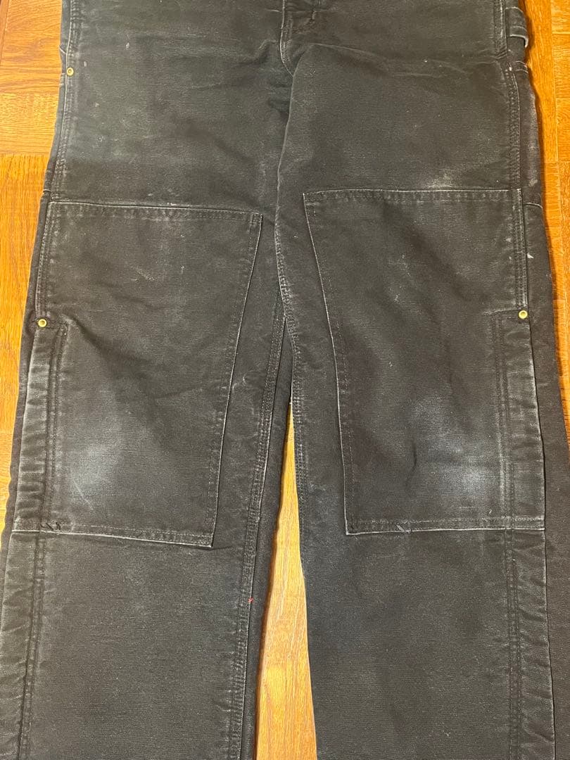 Carhartt 黒　オーバーオール　ダブルニー　中綿　　　赤インナー　フェード