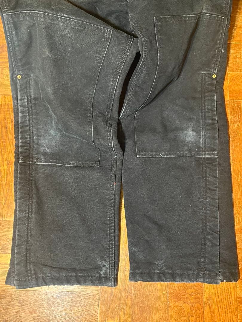 Carhartt 黒　オーバーオール　ダブルニー　中綿　　　赤インナー　フェード