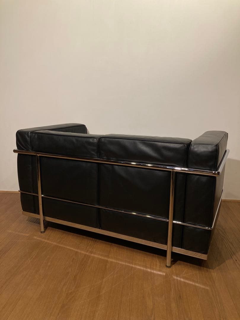 コルビュジエ LC2 黒本革 ヴィンテージ ソファ 2人掛け 羽毛クッション