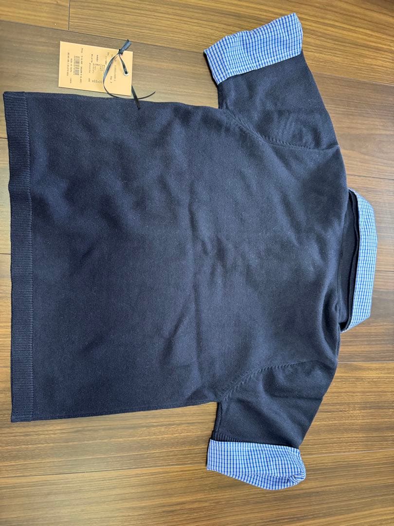 eimy ネイビー ハーフスリーブダブルカラーニット