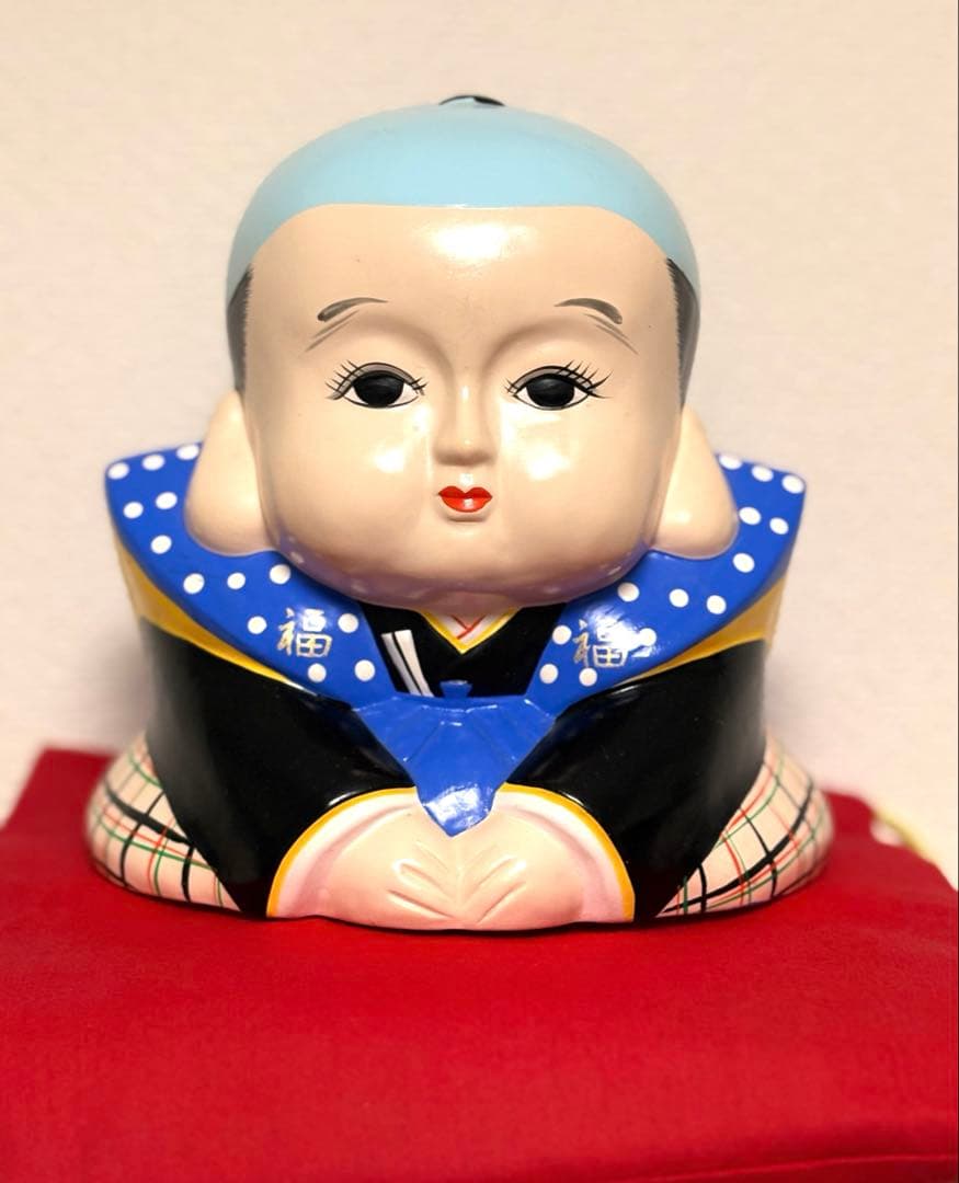 【美品】昭峰作 福助人形（大） 品番S262 縁起物 商売繁盛 陶器 箱付き