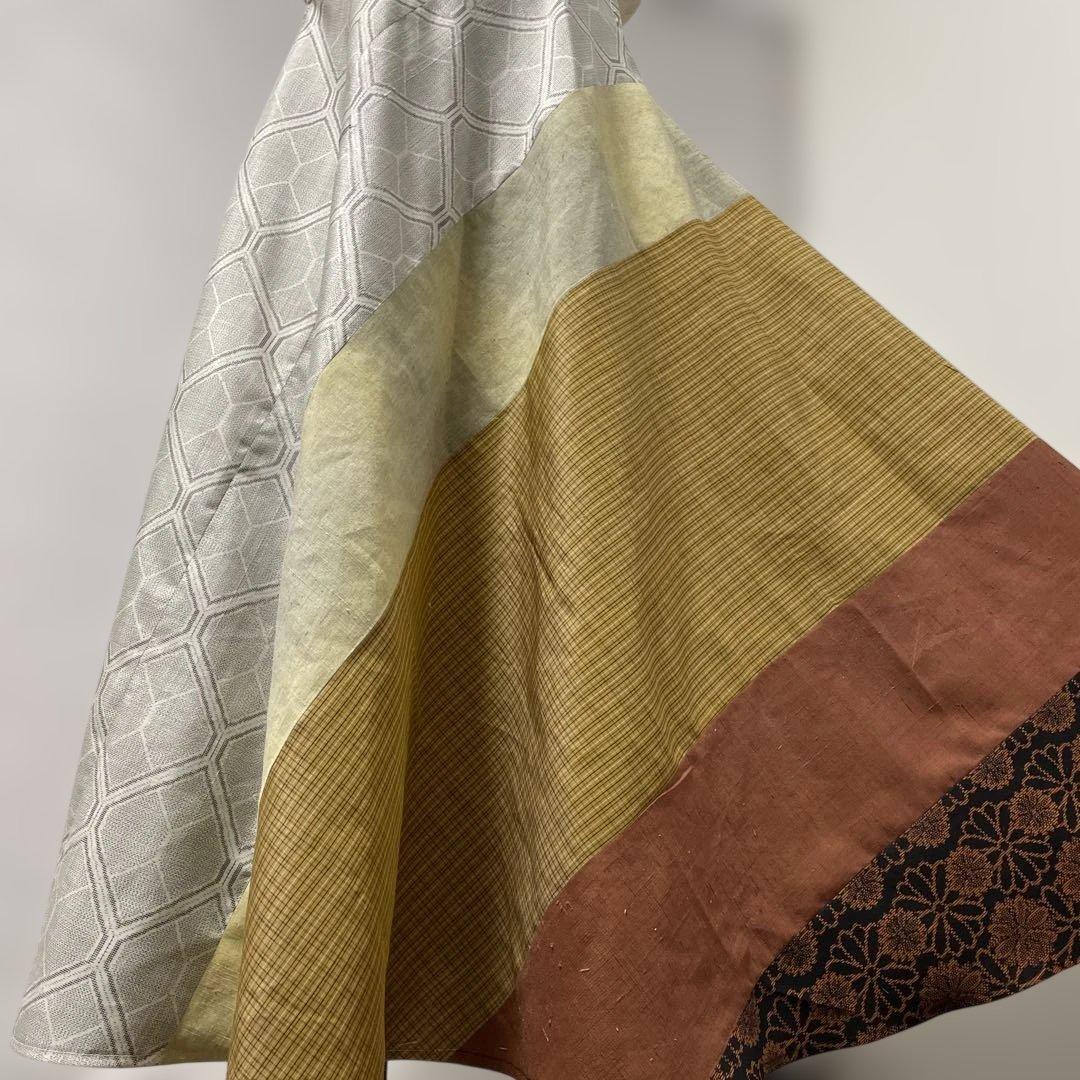 着物ワンピーステントラインロング丈【222】白大島紬や上代結城紬等M〜L