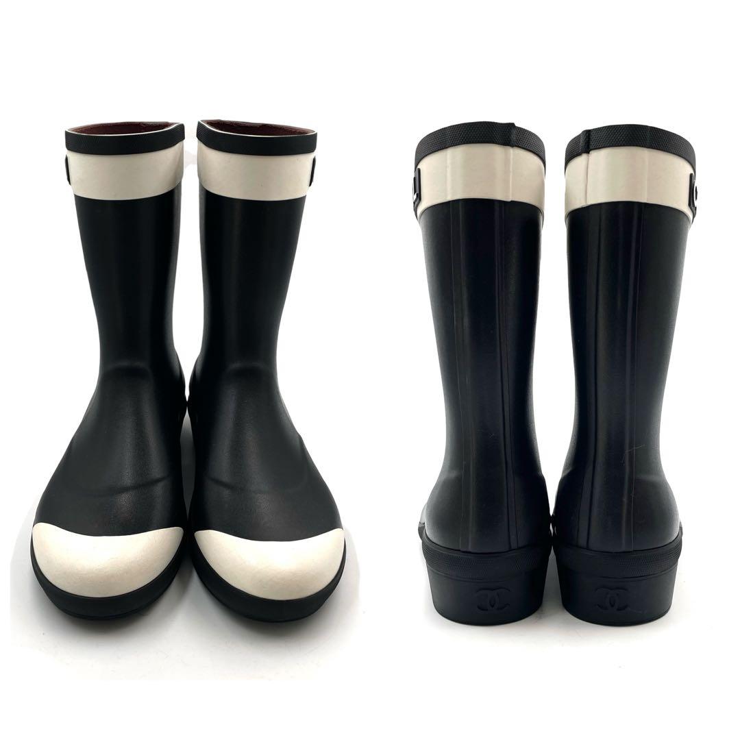 《未使用級》CHANEL シャネル レインブーツ ココマーク バイカラー 白黒
