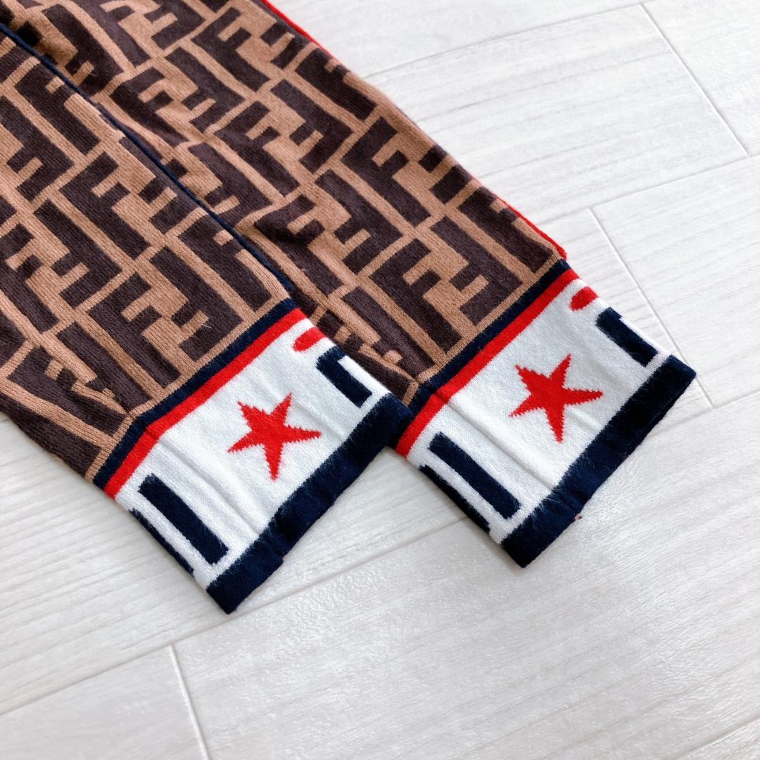 【美品】　フェンディ　ズッカ柄ロゴラインラグランスリーブミニニットワンピース