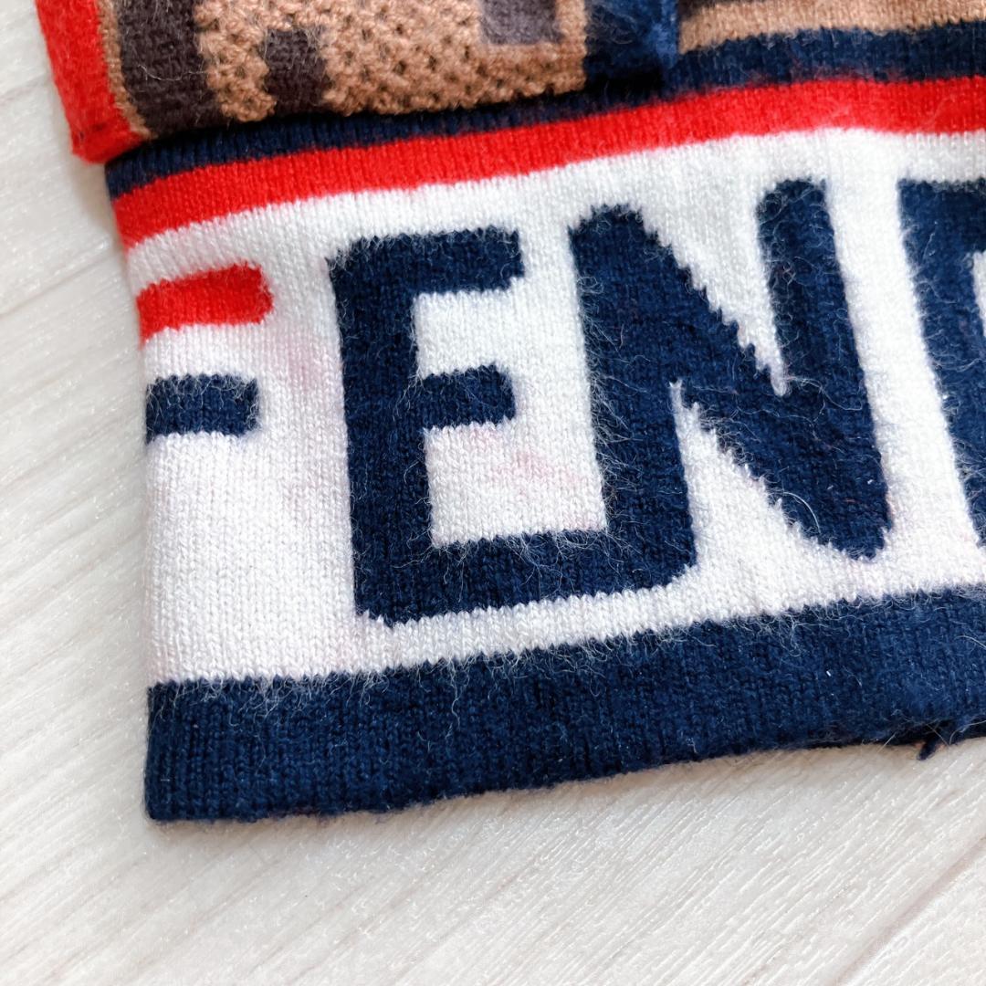 【美品】　フェンディ　ズッカ柄ロゴラインラグランスリーブミニニットワンピース