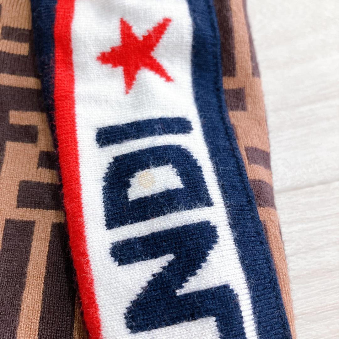 【美品】　フェンディ　ズッカ柄ロゴラインラグランスリーブミニニットワンピース