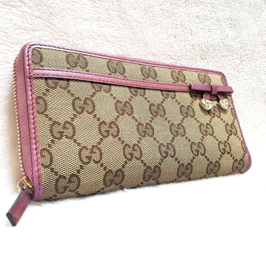 美品　GUCCI GG キャンバス ハート リボン インターロッキング 長財布