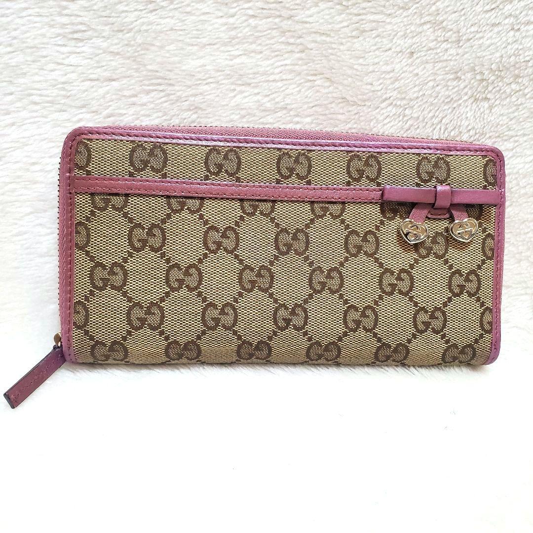 美品　GUCCI GG キャンバス ハート リボン インターロッキング 長財布