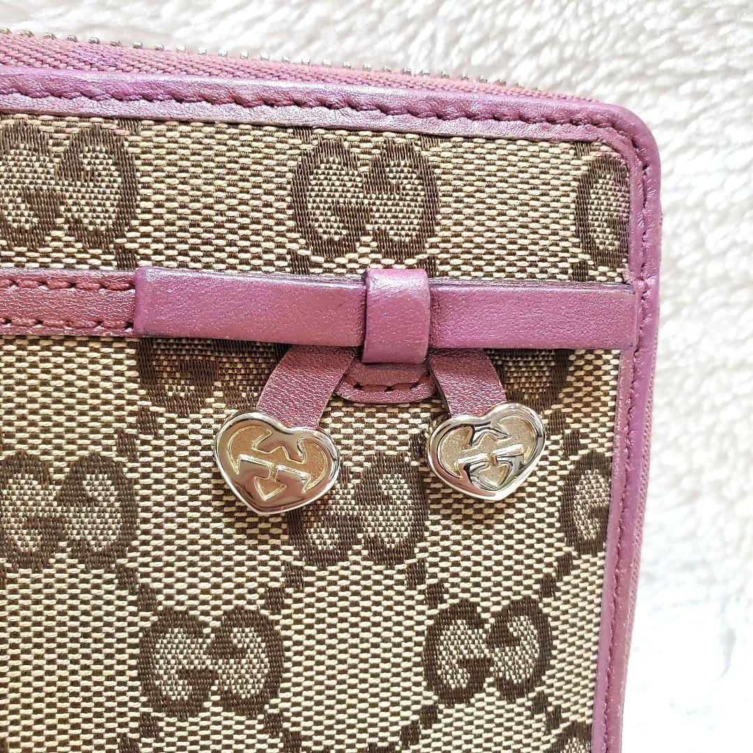 美品　GUCCI GG キャンバス ハート リボン インターロッキング 長財布