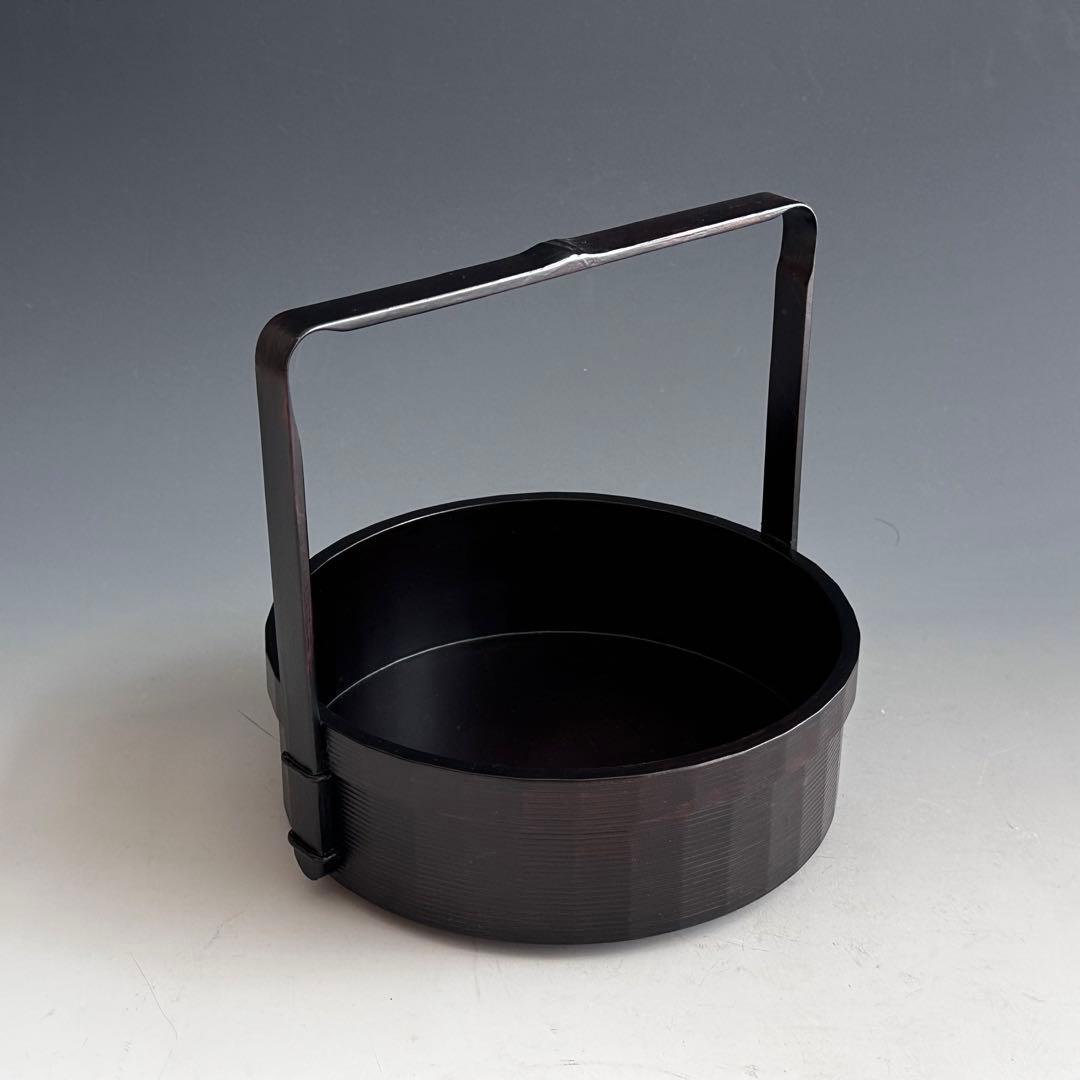 茶道具　黒一閑塗　丸手付　煙草盆　宗明　共箱　山中塗　宗旦好　茶会　茶事