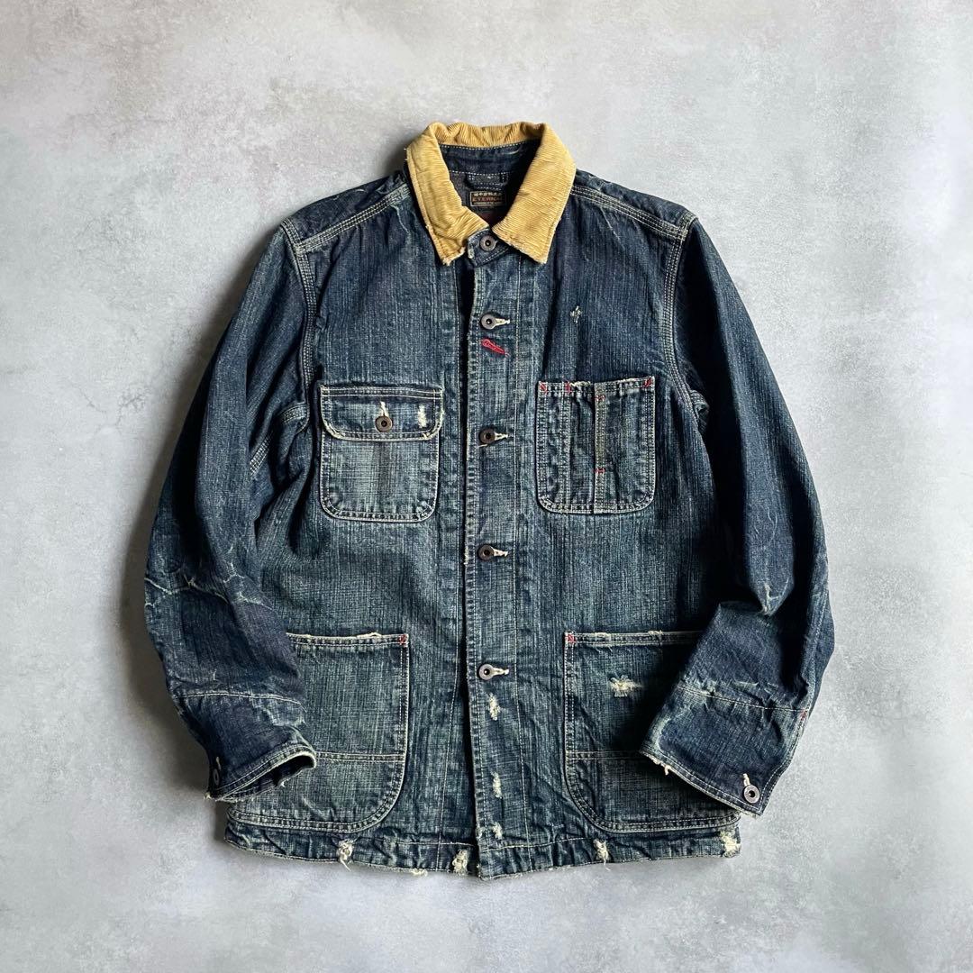 ETERNAL デニムカバーオール ブランケット付き ダメージ加工 38 日本製