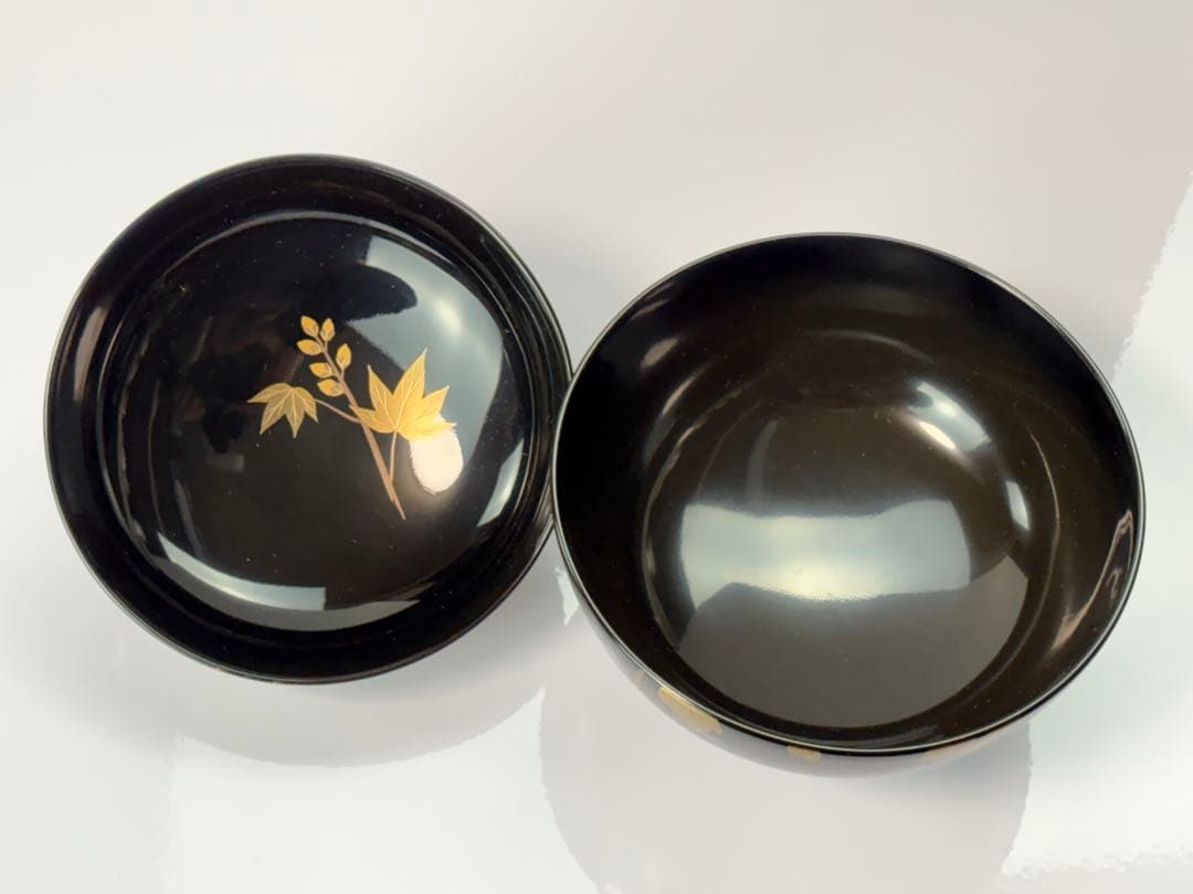 【未使用】越前漆器【源伸堂】蒔絵付　吸物椀5客セット 共箱栞付R7112328