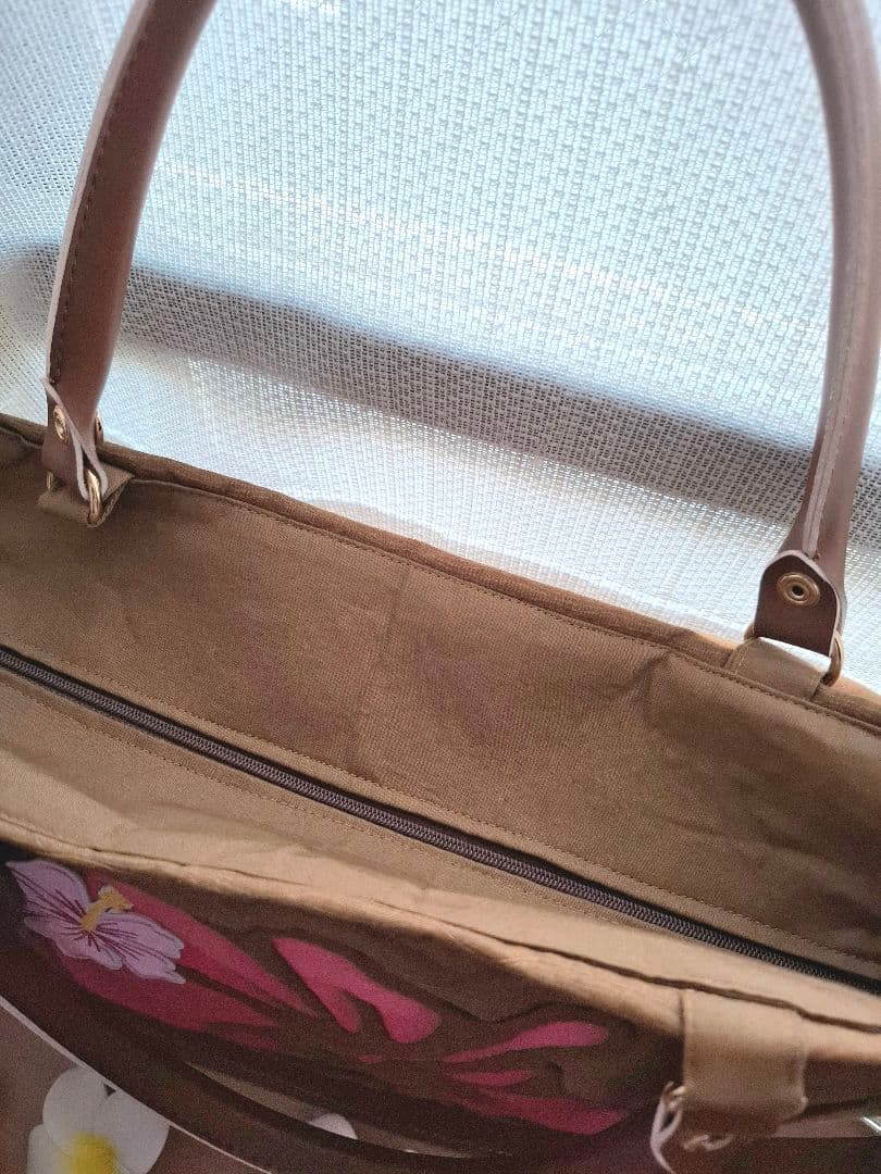 ハワイアンキルト　横長バッグ　2WAY　ファスナー付き　ハイビスカス