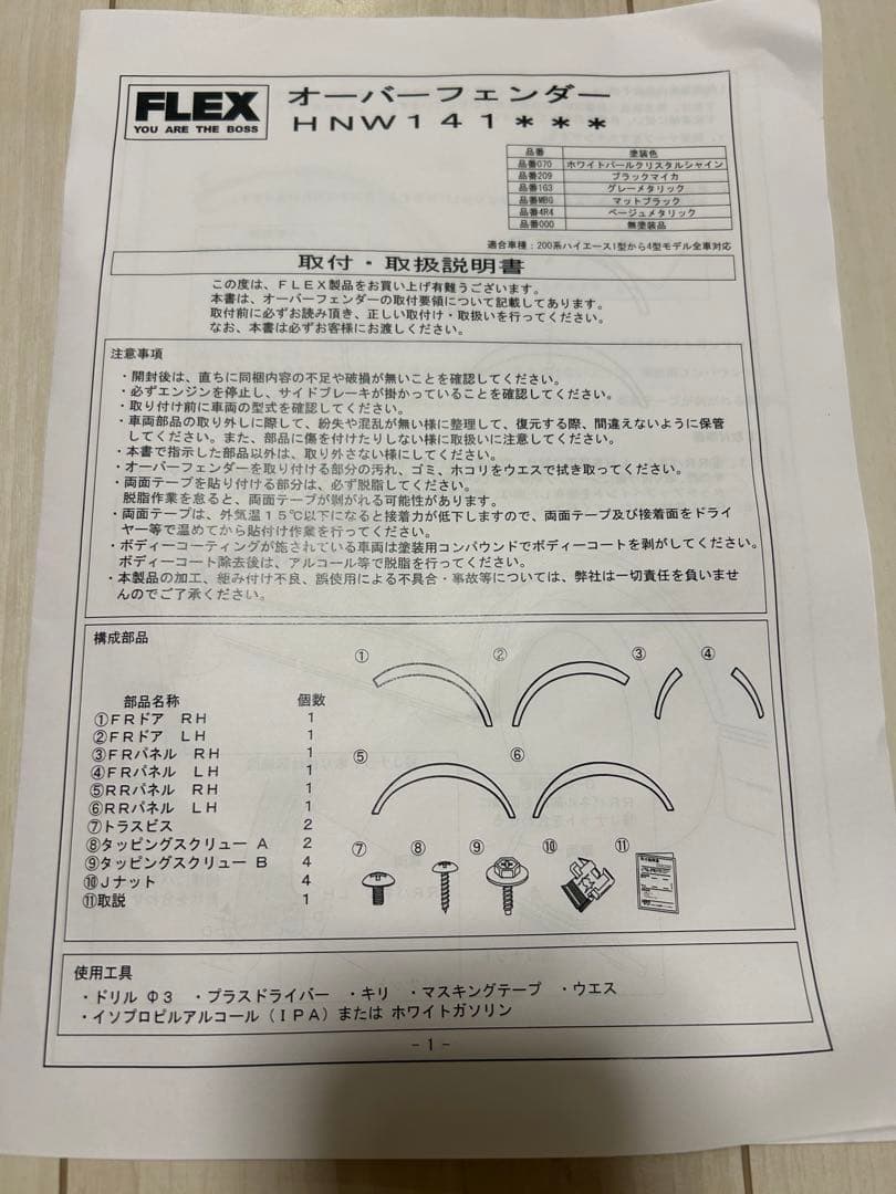 【新品•未使用】FLEX フレックス　オーバーフェンダー　マットブラック塗装