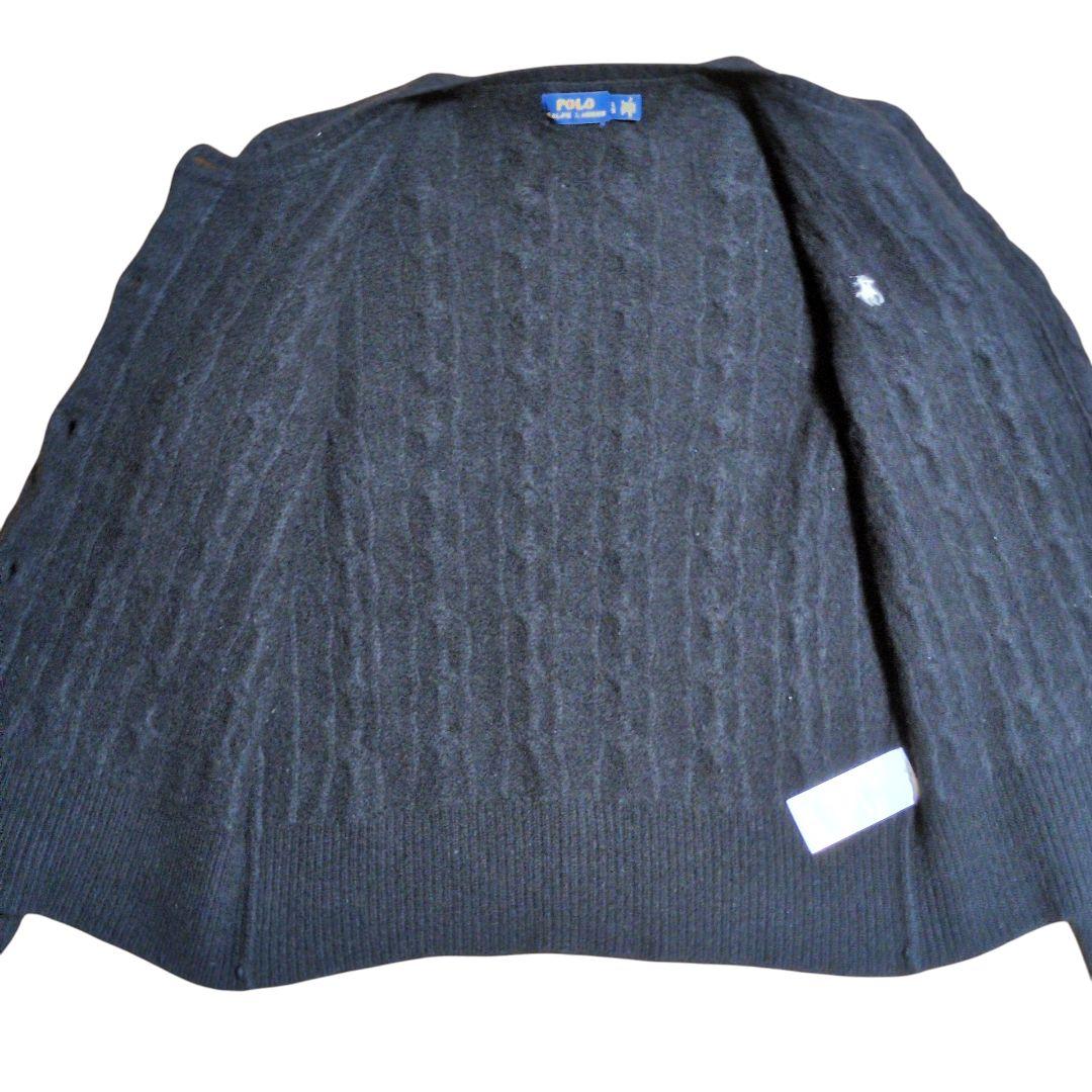 ポロラルフローレン ケーブルニット カーディガン カシミヤ混 ホース刺繍 黒