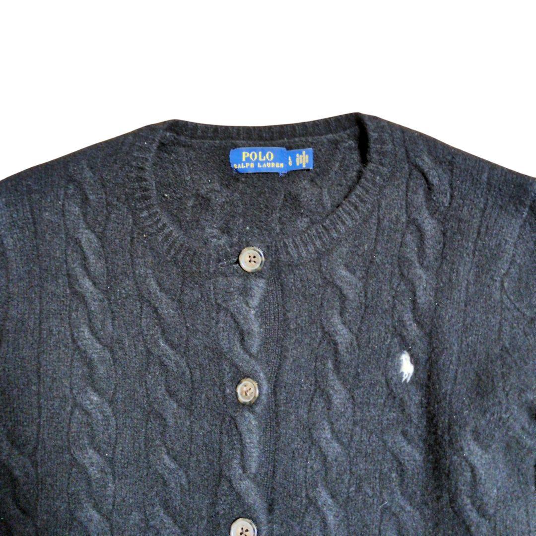 ポロラルフローレン ケーブルニット カーディガン カシミヤ混 ホース刺繍 黒