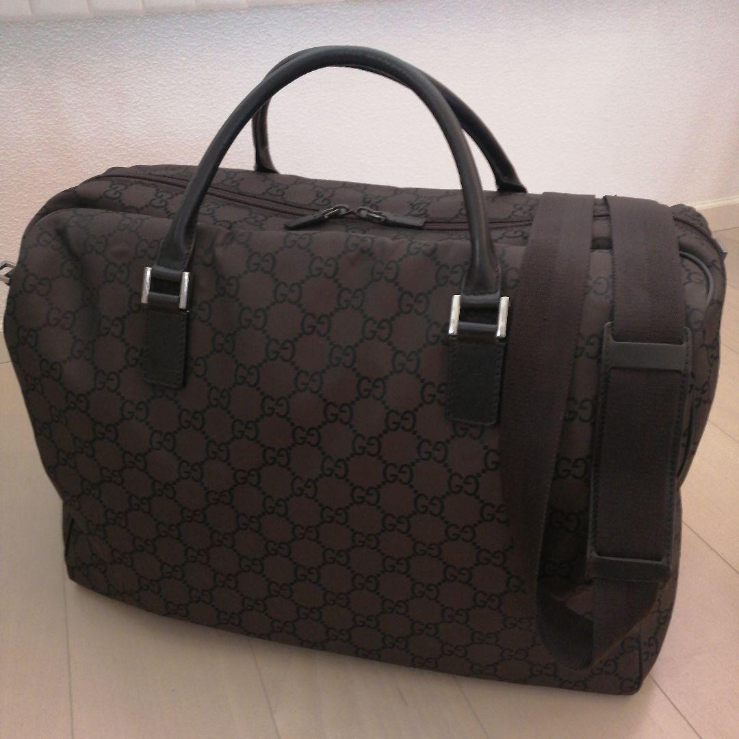 美品 Gucci GG柄 ボストンバッグ ダークブラウン 男女兼用