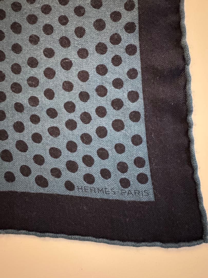 HERMES エルメス　カシミアシルク　ストール　ブルー系　クマ柄