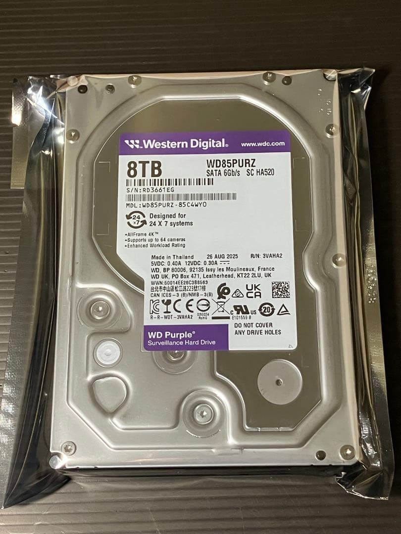 ウェスタンデジタル 8TB パープル 5640RPM WD 2025年製