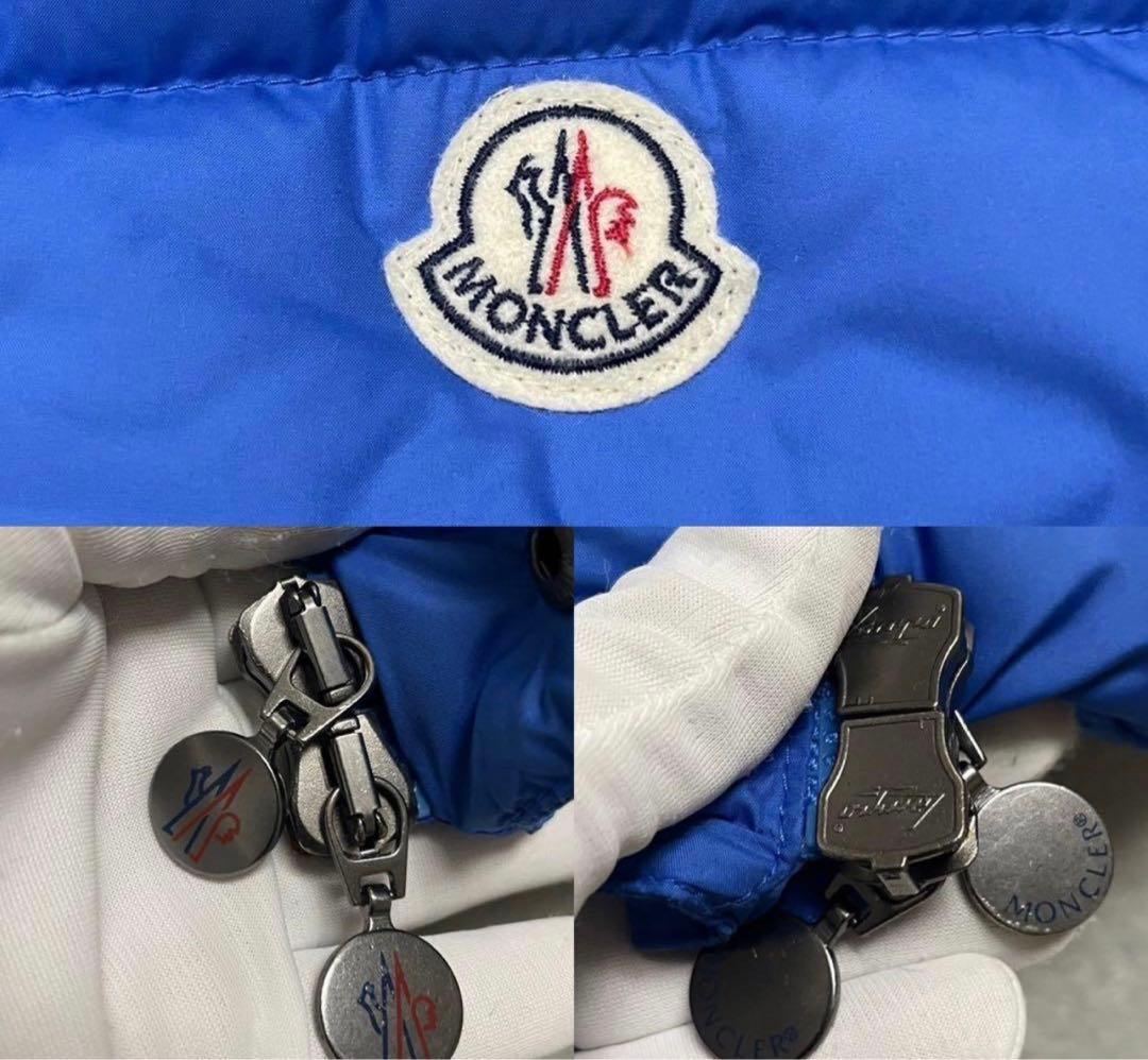 S相当★モンクレー Monclerダウンベスト ジレ 切替 ロゴ ワッペン 青
