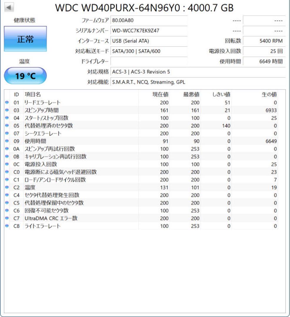 WD Purple 4TB 内蔵型ハードディスクドライブ　6649h