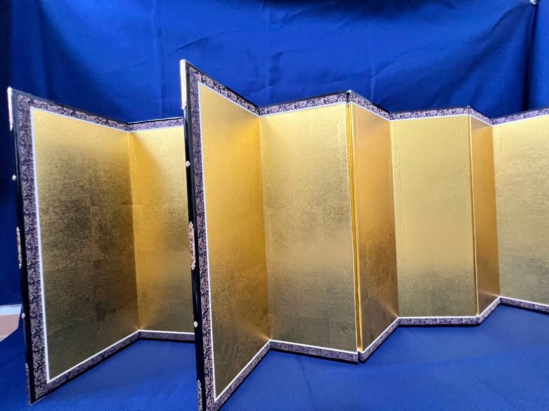 六曲屏風 金色の折りたたみ式飾り 極上金箔 金沢箔 雛人形 雛飾り 雛祭り